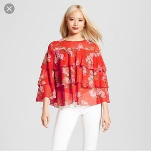 Who What Wear Floral Ruffle Blouse #789 Size M